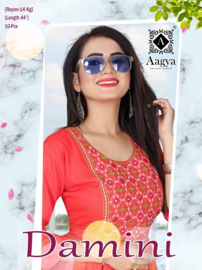Damini By Aagya Fancy Rayon Embroidered Kurti Collection
